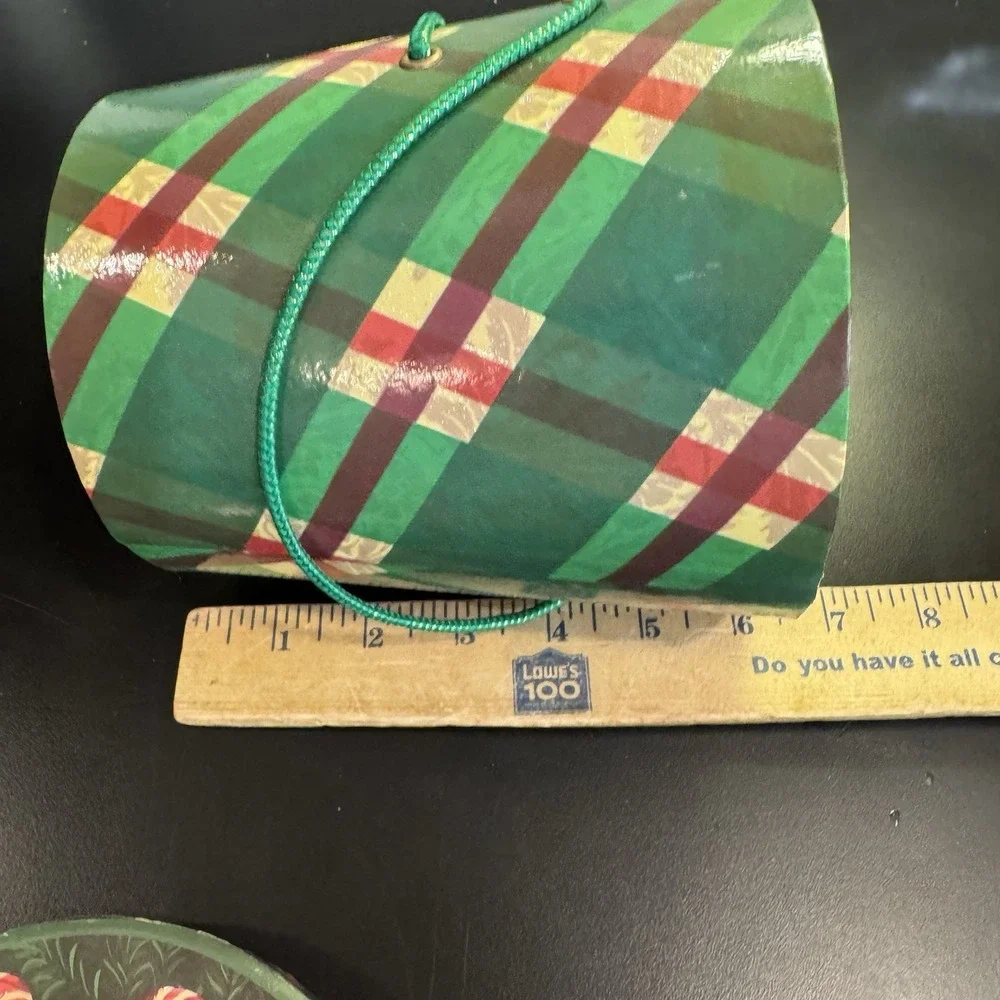 Vintage Round Christmas Gift Box Reusable‎ Hat Storage Green White Plaid